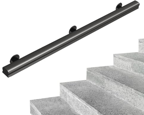 Pasamanos de escalera de madera, pasamanos de montaje en pared para escaleras, balaustre de escalones interiores y exteriores, barandilla de escalera antideslizante, mango de seguridad - negro(50cm)