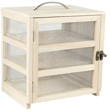 Faveco 544238 - Guardabarros (tamaño pequeño, 23 cm, 18 cm, Altura 24 cm, Ideal para conservar quesos y Embutidos, 2 bandejas extraíbles de Madera, con Mango de Metal