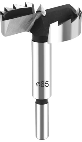 HPHOPE Forstnerbohrer 65mm für Holz, Holzbohrer mit Rundschaft, Länge: 90mm | C45 Stahl, Mit Zentrierspitze für Präzise, Ausrissfrei, Schnelle Spanabfuhr, Ideal für Hölzer, Spanplatten, Faserplatten