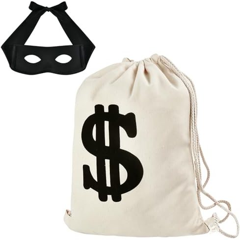 Disfraz de ladrón con guantes de ladrón, máscara de ojos de ladrón, sombrero de ladrón, bolsa de ladrón de dinero, disfraz de carnaval para adultos y niños, disfraz de Halloween, fiesta temática de