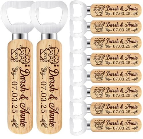 Abrebotellas de madera personalizado para recuerdos de boda, diseño grabado personalizado, paquete de 10-100