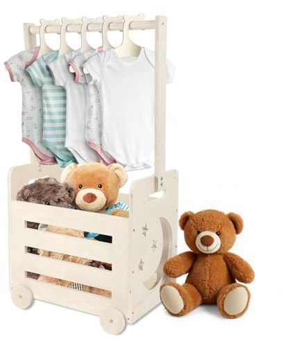 Umtiti Holz Geschenk Korb mit Rollen und hohem Griff, personalisierte Korb für schwangere neue Eltern.Gift Basket-Moon Car-DE