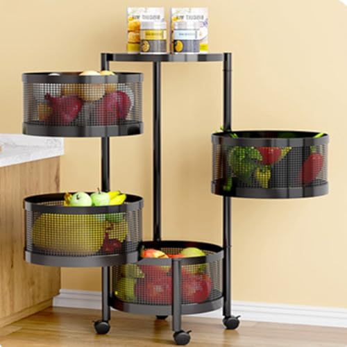 Creperture Carrito de almacenamiento de cocina, 4 niveles, cesta de almacenamiento para frutas y verduras, cesta extraíble, estantería de cocina multicapa con ruedas giratorias de 360° para cocina