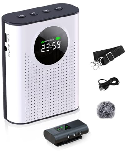 Amplificador de voz con micrófono Lavalier inalámbrico, altavoz personal recargable compatible con Bluetooth, tarjeta TF/SD, amplificador portátil con micrófono inalámbrico de 2.4 G para profesores