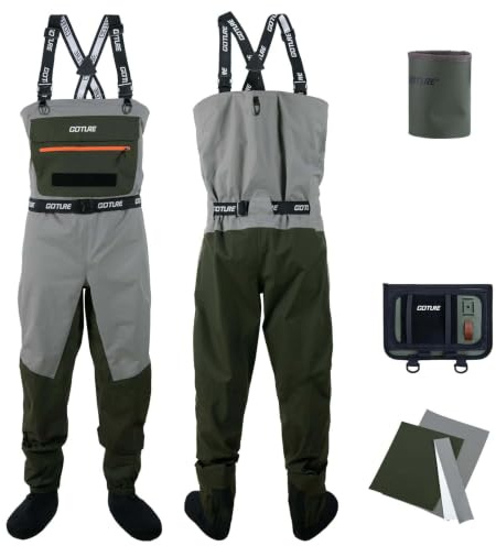 Goture Wathose Herren Wasserdicht 5-Lagen Atmungsaktiv Angeln Jagd Tasche