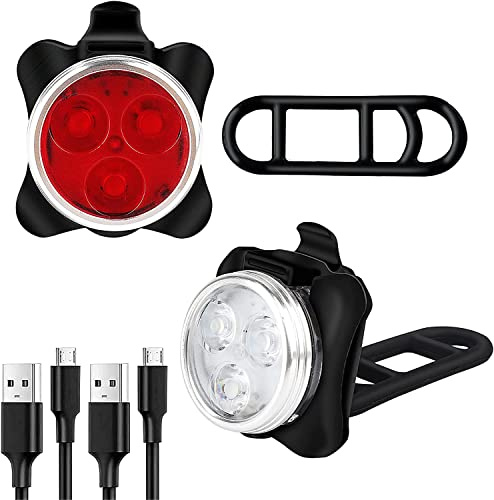 LED Licht Wiederaufladbares 2er Set, Helles Licht, Kompakt und Wasserdicht, Langlebiger Akku, LED Lampe Set für Außenbereich, kann auch als Kinderwagen Licht/Rucksack Licht (Black)