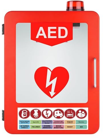 Erste-Hilfe-Kasten, AED Defibrillator Wandschrank mit Licht und Alarmsystem, Erste Hilfe Schrank, Trennwandposition verstellbar