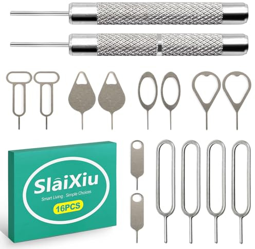 slaixiu 16PCS All-in-One SIM/SD Card Ejector Kit - Replacement for iPhone, iPad, Samsung, Android Devices, Universal Eject Pins & Tray Keys