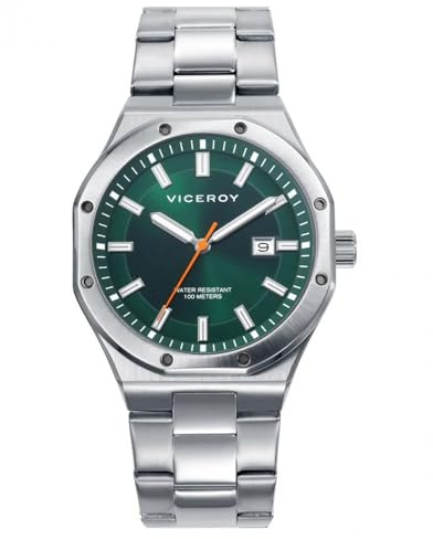 Viceroy Magnum 401459-67 – Reloj Hombre Analógico 42mm, Acero Inoxidable Plateado, Esfera Verde con Calendario, Cristal Mineral, WR 100M