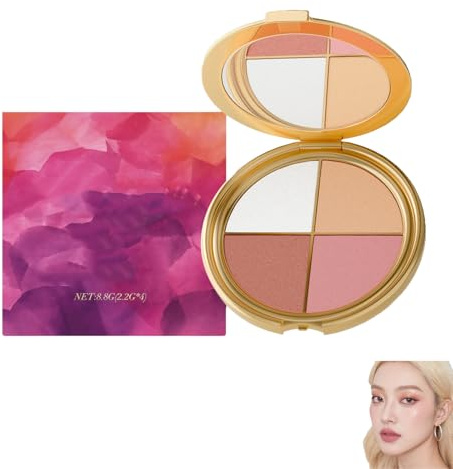 Palette de maquillage 4 en 1, pour illuminer les yeux et les joues, fard à paupières et blush, définir le visage, waterproof et longue tenue, effet maquillage naturel, pour toutes les (1pcs)