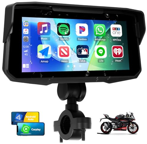 SIXWIN 6.86 Inch Motorcycle GPS Navigation System with Wireless CarPlay & Android Auto, IP68 Waterproof Touchscreen, Bluetooth, Tire Pressure Monitoring, Screen Mirroring for Motorbike