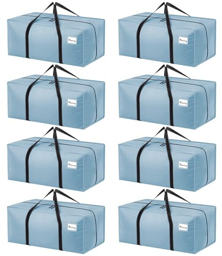 Dntorx 8 Pack 120L Moving Bags and Storage Bag Dorm Moving Essential, Blue | PP Woven Material, Sturdy Handle, Waterproof, L-Shaped Zip, Reinforced Handles, Up To 180lb Load, Ideal for Dorms and Moving