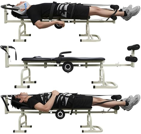 Portable Back Stretcher & Traction Table, 190cm Spinal Decompression Device for Home Use, Manual Neck & Lumbar Stretcher with Ergonomic Handwheel Green