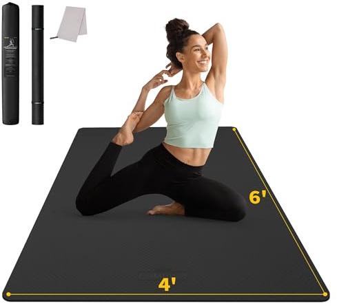 CAMBIVO XXL Yogamatte 183 x 122 cm, extra breite Fitnessmatte aus TPE, 6/8/10/12 mm Dicke rutschfeste Gymnastikmatte mit Tragetasche, gepolstert & gelenkschonend für Yoga, Pilates, Workout, Gym