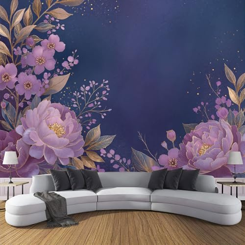 fiori viola Murales da Parete, Fiori ad acquerello Carta da ParatiRimovibile, Grande Murale Fotografico per Soggiorno, Camera, Cucina, Ufficio o Cameretta