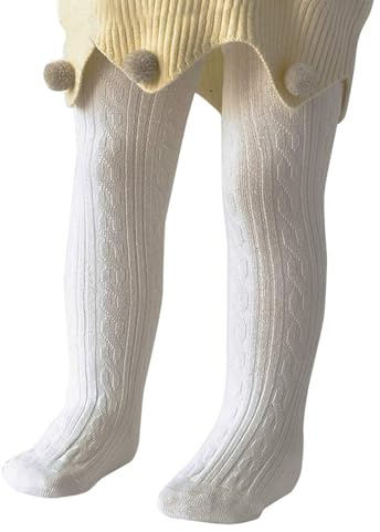 PONCEAU Baby Tights Cable Knit Baby Leggings Toddler Soft Tights Winter Socks for Girls Newborn Stockings for Boys White 4-6T