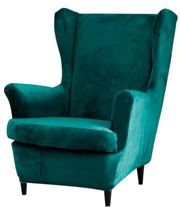 Aliuciku Wingback Chair Covers, 2 Piece Stretch Wing Chair Slipcover Removable Cushion Cover for Living Room Hotel(Teal)