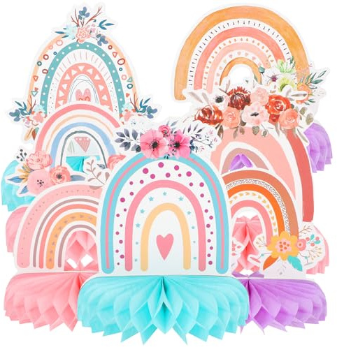 PENIKOKO Set da 7 Pezzi Decorazioni a Palla Nido D’Ape Arcobaleno in Carta per Feste di Compleanno Centrotavola Colorato Stile Bohemia per Tavoli e Party All’Aperto