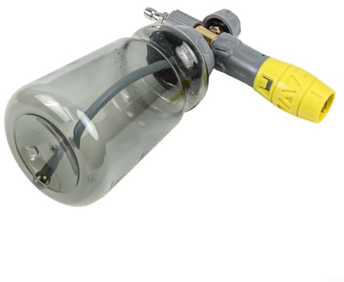 Pulverizador de espuma de mano, botella de pulverización de alta presión de 1000 ml con doble conector para lavadora a presión y espuma de nieve, construcción de acero inoxidable y latón (varilla de