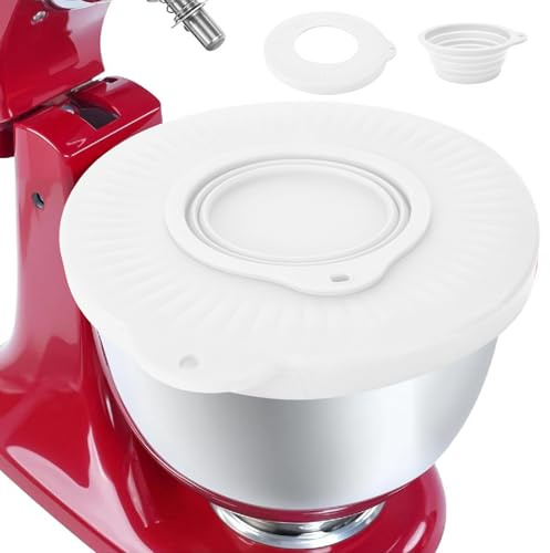 Silikon Spritzschutz Zubehör für Kitchenaid Stand Mixer 4.8L, Rührschüssel mit Spritzschutz Schüssel für Kitchen Aid Artisan 4.5-5 QT, Spritzschutz Kompatibel mit Kitchen Aid Mixer Tilt-Head (Weiß)