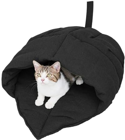 Cama para gatos con forma de nido de hojas suaves, lavable a máquina, cama cálida para gatitos y gatos adultos, lugar de descanso interior, calidez de invierno, cama cueva para gatos