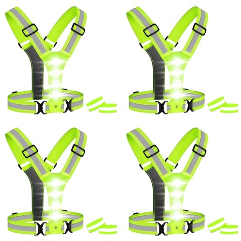 Tacdas 4X Chaleco LED para Correr, Chaleco Reflectante LED de Alta Visibilidad, Chaleco de Seguridad con 8 Bandas Reflectantes para Andar en Bicicleta, Trotar y Correr