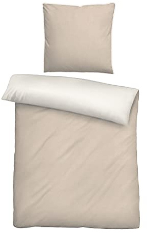biberna 0840500 Wende-Bettwäsche Garnitur mit Kopfkissenbezug Melange-Flanell, 2 Stück , 1x 135x200 cm + 1x 80x80 cm, kitt
