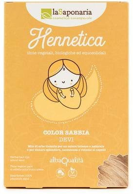 LA SAPONARIA - Hennetica Tinta Vegetale Color Sabbia - Devi - Mix di erbe tintorie per un colore intenso e naturale, adatto per i capelli biondi - Effetto volumizzante - Vegano - Equosolidale - 100 gr