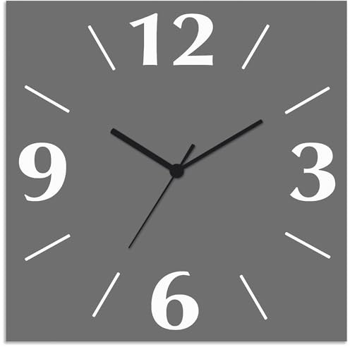 ARTLAND Wanddeko Wanduhr ohne Tickgeräusche Alu Quarzuhr 30x30 cm Quadratisch Lautlos 4 Ziffern Farbig Schlichtes Design Grau S7KC