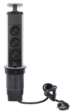 Perel Steckdosenturm, versenkbar, 3 Steckdosen Typ E, Montageloch 71 mm, Innenbereich, Schwarz/Grau