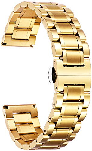 BINLUN Stainless Steel Watch Bands 12mm-24mm Replacement Smart Watch Straps with Straight&Curved Ends Universal fit for Samsung Galaxy Watch 6/5/4/3,Fit for Garmin Watch(Gold,20mm)