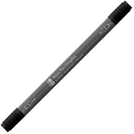Marabu 01450003073 - Aqua Pen Graphix schwarz, Aquarellfilzstifte mit brillanter Farbe, wasserbasierte, lichtbeständige Pigmenttusche, mit Doppelspitze, aquarellierbar auf Aquarellpapier