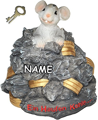 Spardose - ein Haufen Kohle ... - mit Schlüssel + Name - stabile Sparbüchse aus Kunstharz - Mäuse Geld Sparschwein Kohle Käse Geldhaufen Gold - Spardosen ..