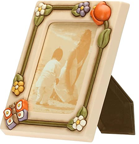 Thun, Portafoto Grande in Ceramica Decorata a Mano con Decorazioni Floreali, Linea Country, 19.6x24.3x2 cm, Spazio Foto 12.2x17 cm
