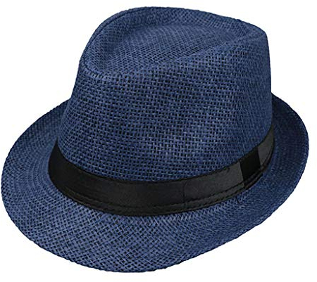 JOYKK Kinder Strohhut Sommer Strand Jazz Panama Trilby Fedora Hut Gangster Mütze Im Freien Atmungsaktive Hüte Mädchen Jungen Sonnenhut - H # Navy