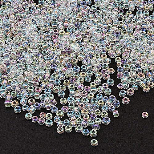 Perlin Rocailles Glasperlen Indianerperlen Saatperlen Pony Perlen 3mm Transparent Rainbow Farbe Set 8/0 Klar Mini Rund Luster Seed Beads 3300 Stk (Weiß AB)
