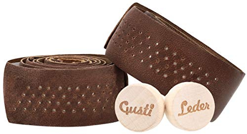 Gusti Leder Lenkerband Fausto C. – 80 cm Griffband selbstklebend (2er Set) – Gravelbike- & Rennrad Lenkerband Leder inkl. Korkstopfen für sicheren Halt