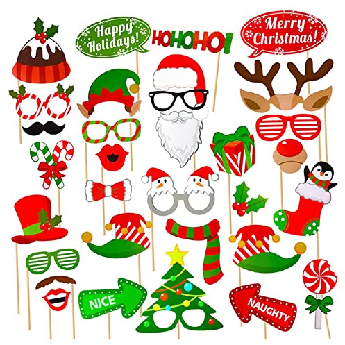 Rpanle 32 Stück Weihnachtsfeier Fotorequisiten - Frohe Weihnachten Party Dekoration, Brillen & Xmas Party Photo Supplies
