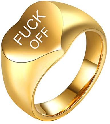 PAURO Herren Edelstahl Personalisierte Herzform Fuck Off Wörter Biker Ring Punk Stil
