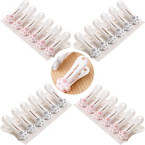 Lawen Creative/Niedliche Katzenpfote Weichgummi-Wäscheklammer, Stabiler Verschlussclip (24 Stück, Grau-Rosa)