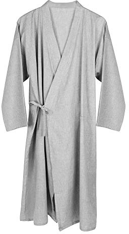 XGOPTS Cotton Men's Japanese Style Robes, Summer Kimono Bathrobe Dressing Gown Pajamas Suit, Meditation Robe Nightgown Yukata, Japanese Loose Spa Bath Wrap Swim Cover Up with Pocket Waist Belt (grey)