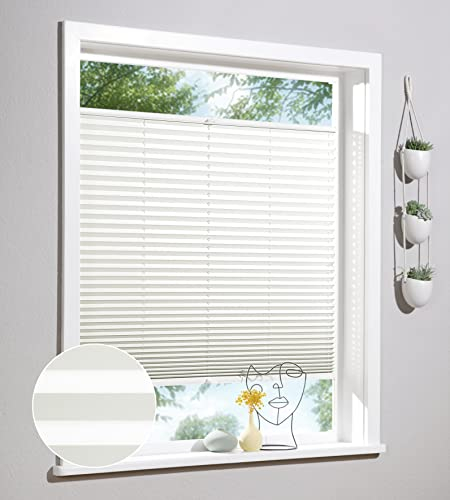 Deco Home | Plissee nach Maß, Personalisierbare Plissees mit & ohne Bohren, Sichtschutz Fenster, Faltrollos | Creme