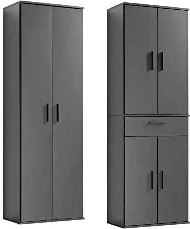 mokebo® Mehrzweckschrank Set 2-teilig 'Die Allzweckwaffe', Schrank-Set mit Mehrzweckschrank & Besenschrank in Anthrazit-Schwarz, nutzbar als Aktenschränke, Büroschränke oder Allzweckschränke