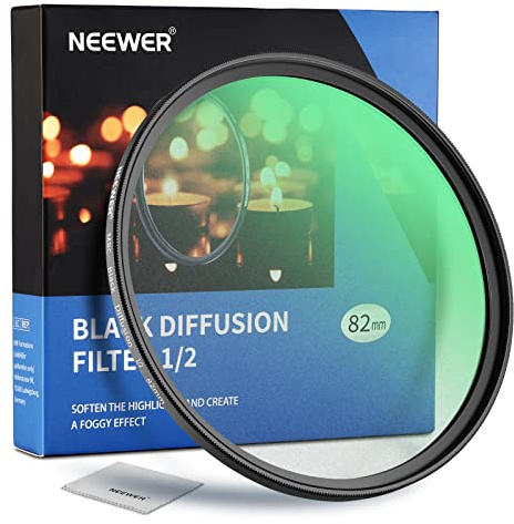 NEEWER 82mm schwarzer Diffusionsfilter (1/2) für einen filmischen Nebeleffekt, mehrfach beschichteter, ultradünner HD Filter für verträumte Effekte bei Videoaufnahmen, Vlogs und Porträtfotografie