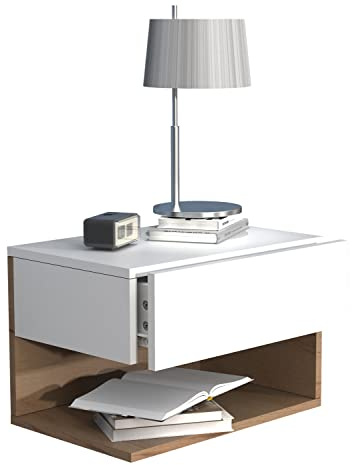 VCM Nachttisch 45x32x30 cm 1 Schublade 1 Fach Wandmontage Nachtkonsole | Ablage- und Stauraumlösung direkt neben dem Bett - praktisch fürs Schlafzimmer - für Erwachsene und Paare