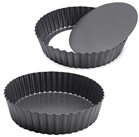 GRANDWISH 2-Piece Deep Pie Tin, Loose Bottom Pie Dish, Nonstick Quiche Pan (26cm)