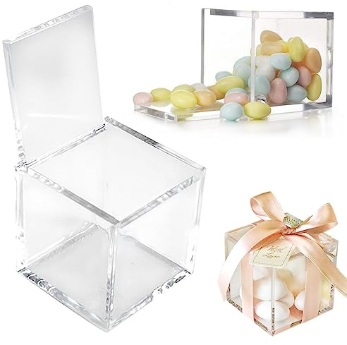 Doni Bomboniere 20 plexiglas Box 5x5x5 gastgeschenke Hochzeit Kindergeburtstag Jugendweihe Taufe Kommunion Geburt kleine dankeschön geschenkbox durchsichtig acrylbox Pralinen transparente würfel