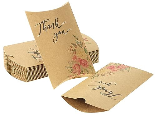 TsunNee Elegante Papier-Süßigkeitenschachteln, Kissenform, Hochzeitsgeschenkbox, Partyzubehör, Gastgeschenkbox für Hochzeit, Geburtstag, Erntedankfest, Weihnachten, Muttertag, Vatertag, 50 Stück