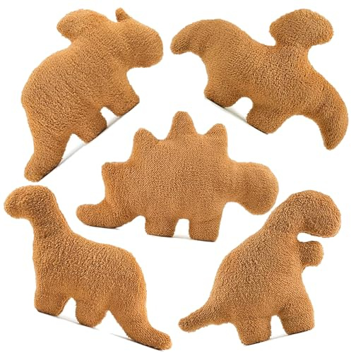 5 Packs Dino Nugget Pillow Plush, Large Dinosaur Chicken Nugget Pillow Stuffed Animal Plush Toy, Dino Nugget Dinosaur Theme Party Decoration Birthday Christmas Valentines Day Gift for Kids Boys Girls