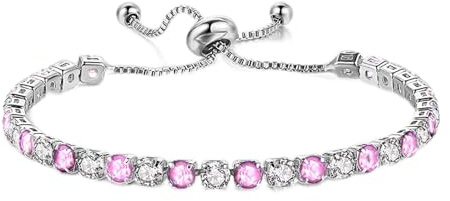 Sfoni Armband Damen Tennisarmband Sterling Silber 925 Plattiert Glitzer Tennis Armband mit Geburtsstein in 12 Farben Verstellbares Armband Geburtstag Weihnachten Geschenk für Frauen Mädchen